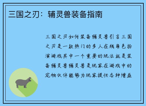 三国之刃：辅灵兽装备指南